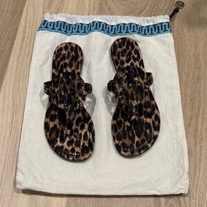 Tory Burch Leopard Print Miller Patent leather Sandals - Brown Black